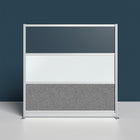 Luxor Modular Wall with Whiteboard - 70" W x 70" H - Wide Grey Frame, Frosted Acrylic, Cool Grey PET-Enhances light flow while reducing distractions