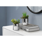 Monarch Specialties 7" Artificial Indoor Succulent Green Plants - Table - Chrome Pots - Set of 2-Realistic faux succulents that require no maintenance, no watering, or special light conditions to place anywhere that needs a pop of greenery