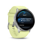 Garmin Venu 4 Smartwatch - 45 mm - Silver with Citron Silicone band-Health status (new): See whether your health metrics — such as resting heart rate, HRV, skin temperature and Pulse Ox while sleeping — are trending away from your usual range, which could indicate added stress to your body. These changes could be related to physical activity levels, environment, stress, alcohol intake, potential illness, and more. This feature is currently available in beta