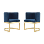 Manhattan Comfort Aura 24.4" Modern Velvet Upholstered Dining Chair - Royal Blue and Polished Brass - Set of 2-Modern Dining Chair Perfect for Dining and Accent Living Room Use. Set of 2