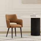 Manhattan Comfort Tremont 22.8" Modern Leatherette Upholstered Dining Arm Chair - Saddle-Fully Welded Sleek Black Steel Frame and Legs For Fashion and Durability
