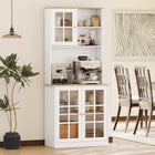 HOMCOM 72" H Kitchen Pantry Cabinet with 3 Units, 2 Open Shelves and Countertop - White-2 cabinets, 1 open cabinet, and an open countertop shelf provide ample storage space 
