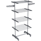 HOMCOM 4-Tier Clothes Drying Rack with Wheels for Indoor Outdoor - Grey-With 25.5 inches (64.8 cm) of space for indoor clothes drying 