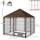 PawHut Outdoor Dog Kennel with Canopy and Rotating Bowls - 4.6' x 4.6' x 5' - Coffee-Spacious size 