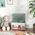 Qaba Toy Chest Storage Organizer - Green-The maximum opening angle of the lid is 70 degrees, can be stopped at any angle 
