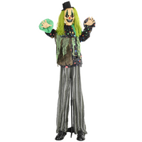 HOMCOM 6' Life Size Animated Clown with Sound Motion Activation - Green-A circus clown outdoor halloween decor in colourful clothes 