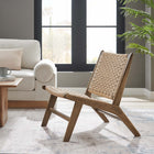 Modway Saoirse Woven Rope Wood Accent Lounge Chair - Walnut Natural-Slightly Reclined Seat