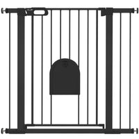 PawHut 30"-41" Extra Wide Pet Gate Barrier with Small Door - 35"H - Black-This safety gate for stairs allows door can swing in both direction