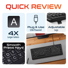 Delton KB20 Large Button Keyboard with Backlight - Black-USB connectivity allows the keyboard to work seamlessly with a vast array of devices, such as desktop PCs and laptops