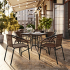 Flash Furniture Medium Brown Rattan Indoor-Outdoor Restaurant Stack Chair-Perfect for outdoor seating at restaurants and cafes