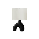 Monarch Specialties 25" H Contemporary Table Lamp - Black Ceramic / Ivory / Cream Shade-A contemporary and stylish 25"H table lamp featuring a unique two-leg shape matte black ceramic base, topped with a classic ivory fabric shade and a round silver metal finial