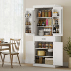 HOMCOM 72" H Kitchen Pantry Cabinet with Barn Doors - White-Ample storage with two cabinets, a drawer and six door shelves keep you organized 