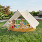 Qaba Kids Wooden Sandbox with Large Canopy, 4 Bench Seats - Yellow-Large 117.3" x 115.7" canopy provides sun protection for safe sandbox play
