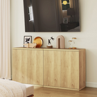 HOMCOM 30.7" Fluted Sideboard Buffet Cabinet with Push-to-Open Door - Oak - Set of 2-Fluted doors and push-to-open design ensure a sleek look