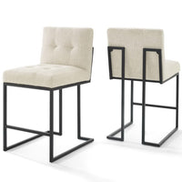 Modway Privy Black Stainless Steel Upholstered Fabric Counter Stool - Black Beige - Set of 2-Glam Deco Kitchen Counter Stool Set of 2