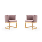 Manhattan Comfort Aura 24.4" Modern Velvet Upholstered Dining Chair - Blush and Polished Brass - Set of 2-Modern Dining Chair Perfect for Dining and Accent Living Room Use. Set of 2