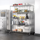 Seville Classics 5-Tier Steel Wire Shelving Rack - 60" L x 24" W x 72" H - Chrome-Wheels allow for easy positioning in the kitchen, garage, or office
