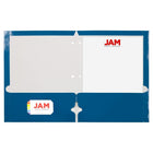 JAM Paper Laminated Glossy 3 Hole Punch Two-Pocket School Folders - Blue - 6 Pack-Quantity: 6 Folders per Pack | One for each subject & project