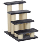 PawHut 4-Tier Pet Stairs with Scatching Post - Dark Grey-Solid particle wood frame covered with soft plush for durability and extra comfort and safety 