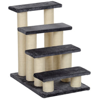 PawHut 4-Tier Pet Stairs with Scatching Post - Dark Grey-Solid particle wood frame covered with soft plush for durability and extra comfort and safety 
