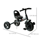 Qaba Kids Sturdy Tricycle - Black-Heavy duty steel frame for durability and reliability, holds up to 55lbs 