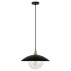 Hudson&Canal Alvia 14.5" Wide Pendant with Metal/Glass Shade - Matte Black/Brass/Clear-Rated for one 60W incandescent bulb - 9W LED bulb, 13W fluorescent (CFL) bulb, or 9W self-ballasted LED bulb, E26-base bulb, Bulb not included