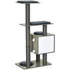 PawHut 47" Wood Cat Tree Condo Tower with Scratching Post and Toy Ball - Grey-Suitable for felines weighing less than 10 lbs. (5 kg.) 