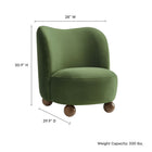 Modway Monroe Performance Velvet Accent Chair - Moss Green Walnut-Soft Aesthetic with Rounded Contours