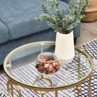 HOMCOM Round Nesting Coffee Table- Gold - Set of 2-Material: Steel, Tempered Glass
