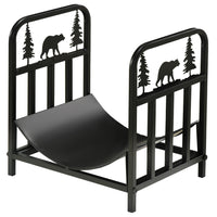Outsunny Firewood Rack with Bear and Pine Tree Design - Log Holder - Black-Designed with cute bear and tree pattern, stylish and attractive