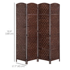 HOMCOM 4 Panels Hand-Woven Freestanding Room Divider for Home Office - Brown-Connected with dual directional hinges so this room divider can be adjusted to any angle
