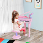 Qaba Mini Electronic Musical 37-Key Keyboard Piano Toy with Microphone Stool - Pink-8 kinds of instrument sound: Piano, Organ, Violin, Flute, Music Box, Guitar, Mandolin, Trumpet 