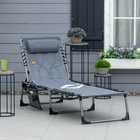 Outsunny Outdoor Lounge Chair - Folding Chaise Lounge - Grey-Removable padded headrest also can be used as lumbar support