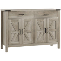 HOMCOM 47.2" L Sideboard Buffet Cabinet - Grey-Wood grain finish, barn doors, and metal accents add rustic farmhouse charm 