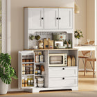 HOMCOM 64" H Kitchen Pantry Cabinet with 3 Compartments and 2 Drawers - White-Adjustable shelves fit kitchen items of different heights easily 