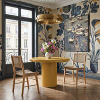 Modway Belmonte 45" Painted Wood Round Pedestal Dining Table - Mustard-Fluted Column Pedestal Base