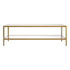 Hudson&Canal Hera 54"W Rectangular Coffee Table with Glass Shelf - Antique Brass-Features a tempered glass top and shelf