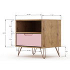 Manhattan Comfort Rockefeller 20.08" Mid-Century Modern 1-Drawer Nightstand - Nature/Rose Pink-Includes 1 Open Shelf, and 1 Drawer