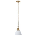 Hudson&Canal Elodie 8" Wide Pendant with Metal Shade - Matte White/Brass/Matte White-Modern industrial design for your entryway, foyer, or kitchen