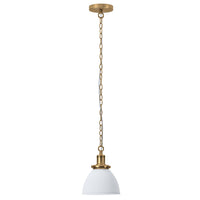 Hudson&Canal Elodie 8" Wide Pendant with Metal Shade - Matte White/Brass/Matte White-Modern industrial design for your entryway, foyer, or kitchen