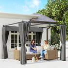 Outsunny Retractable Pergola Canopy with Sidewalls - 10' x 10' - Dark Grey-Curtains of garden shelter create shade and privacy when wanted