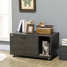 PawHut Cat Litter Box Enclosure with Scratching Pad - Black-A double door allows convenient access to the litter box for cleaning 