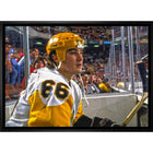 Mario Lemieux Pittsburgh Penguins on Bench - Framed Canvas - 31" x 22"-Premium canvas print with gallery-wrapped edges