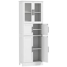 HOMCOM 67" Tall Bathroom Storage Cabinet with Six Doors - White-Modern white finish with black bar handles suits various settings