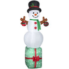 GEMMY Airblown Inflatable Christmas Snowman on Gift Box - 83"-Lights up with energy-efficient LED light