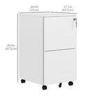 Vinsetto 2-Drawer Letter/A4 Steel Filing Cabinet with Lock & Hanging Bar - White-5 wheels with 2 lockable and a middle caster for safety
