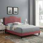 Modway Juniper Channel Tufted Performance Velvet King Platform Bed - Dusty Rose-Black Wood Legs With Non-Marking Caps