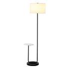 Hudson&Canal Jacinta Floor Lamp with Marble Tray Table and Fabric Shade - Blackened Bronze/White-Paired with a white drum fabric shade