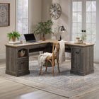 Sauder Sonnet Springs L-Desk - Pebble Pine-File drawer with full extension slides holds letter-size hanging files