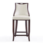 Manhattan Comfort Emperor 19" Traditional Faux Leather Upholstered Barstool - Pearl White and Walnut-Unique Handle Design for Easy Mobility with Semi Linear Stitching